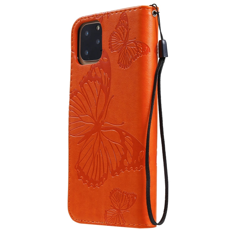 For iPhone 11 Pro Pressed Printing Butterfly Pattern Horizontal Flip PU Leather Case with Holder & Card Slots & Wallet & Lanyard (Orange) - iPhone 11 Pro Cases by buy2fix | Online Shopping UK | buy2fix