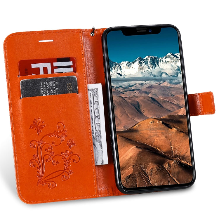 For iPhone 11 Pro Pressed Printing Butterfly Pattern Horizontal Flip PU Leather Case with Holder & Card Slots & Wallet & Lanyard (Orange) - iPhone 11 Pro Cases by buy2fix | Online Shopping UK | buy2fix