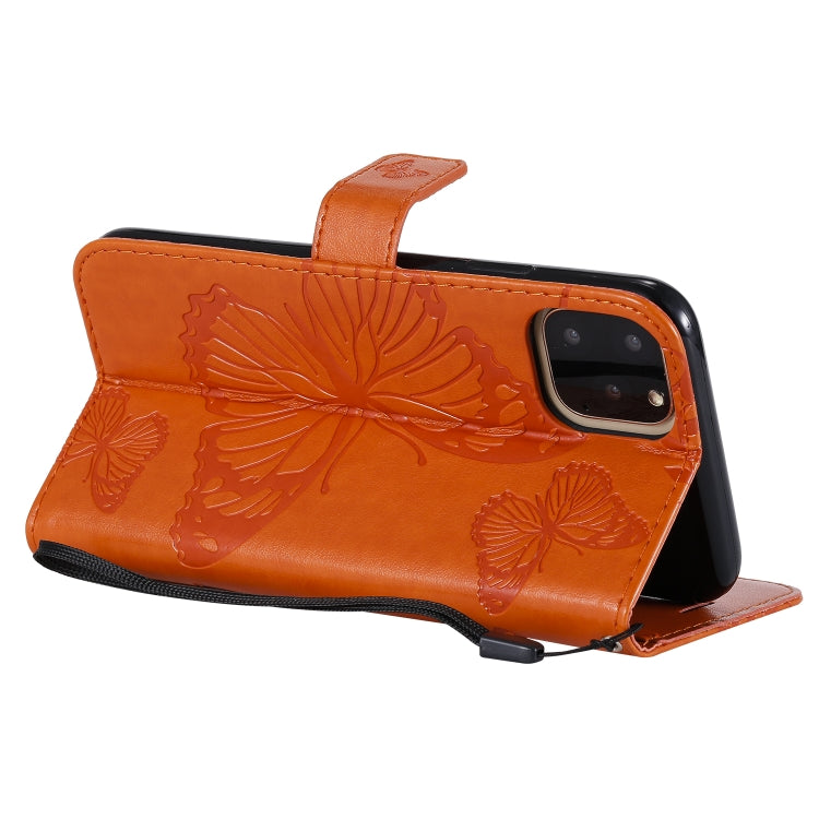 For iPhone 11 Pro Pressed Printing Butterfly Pattern Horizontal Flip PU Leather Case with Holder & Card Slots & Wallet & Lanyard (Orange) - iPhone 11 Pro Cases by buy2fix | Online Shopping UK | buy2fix