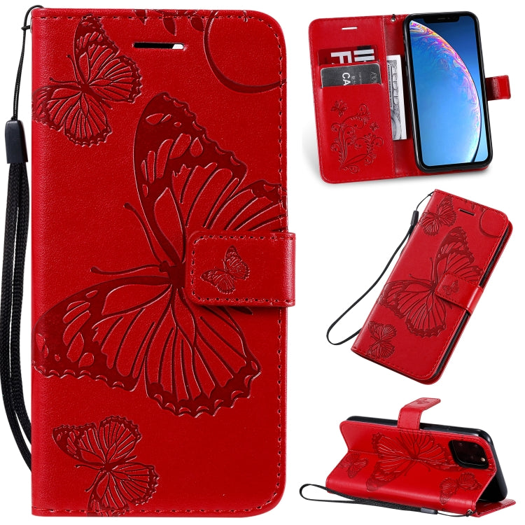 For iPhone 11 Pro Pressed Printing Butterfly Pattern Horizontal Flip PU Leather Case with Holder & Card Slots & Wallet & Lanyard (Red) - iPhone 11 Pro Cases by buy2fix | Online Shopping UK | buy2fix