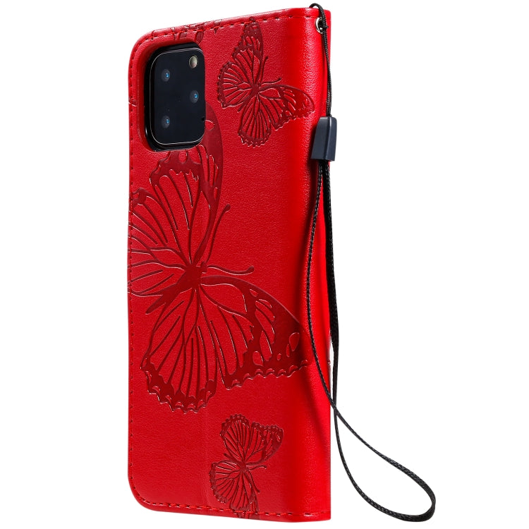 For iPhone 11 Pro Pressed Printing Butterfly Pattern Horizontal Flip PU Leather Case with Holder & Card Slots & Wallet & Lanyard (Red) - iPhone 11 Pro Cases by buy2fix | Online Shopping UK | buy2fix