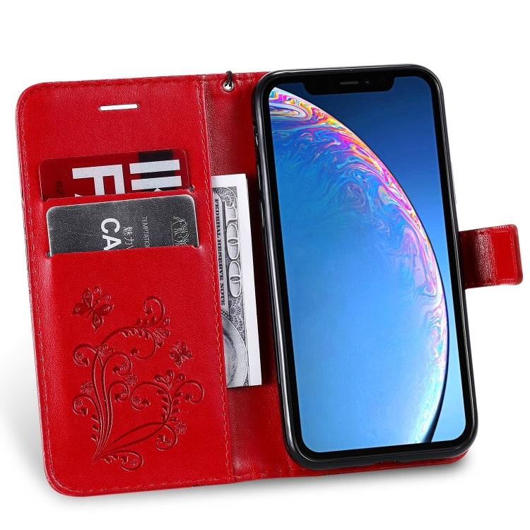 For iPhone 11 Pro Pressed Printing Butterfly Pattern Horizontal Flip PU Leather Case with Holder & Card Slots & Wallet & Lanyard (Red) - iPhone 11 Pro Cases by buy2fix | Online Shopping UK | buy2fix