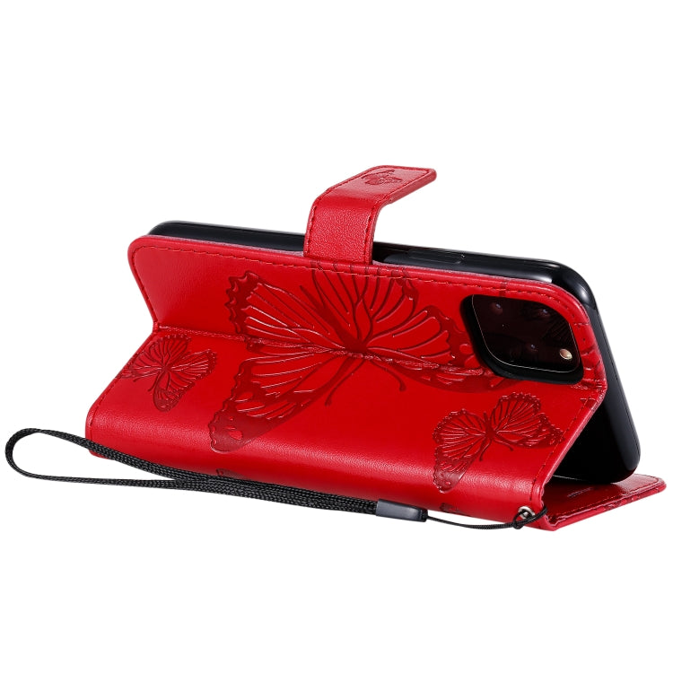 For iPhone 11 Pro Pressed Printing Butterfly Pattern Horizontal Flip PU Leather Case with Holder & Card Slots & Wallet & Lanyard (Red) - iPhone 11 Pro Cases by buy2fix | Online Shopping UK | buy2fix