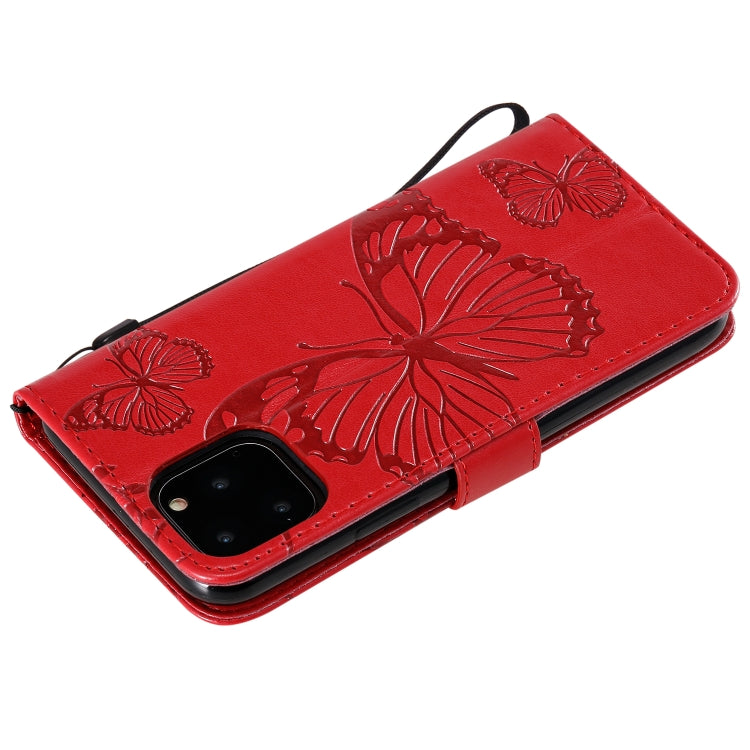 For iPhone 11 Pro Pressed Printing Butterfly Pattern Horizontal Flip PU Leather Case with Holder & Card Slots & Wallet & Lanyard (Red) - iPhone 11 Pro Cases by buy2fix | Online Shopping UK | buy2fix