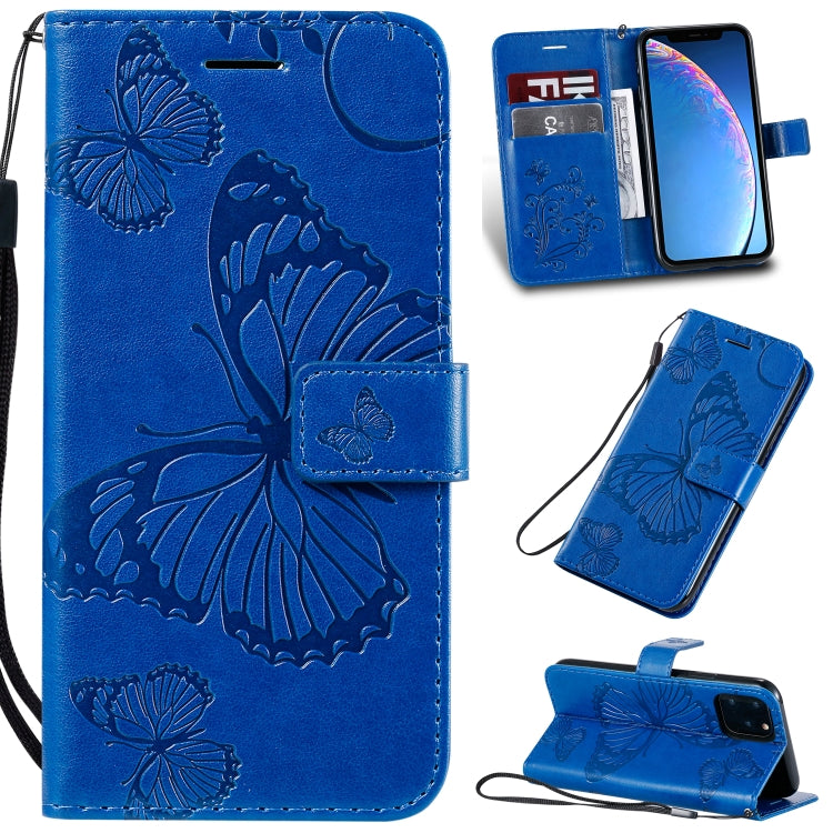 For iPhone 11 Pro Pressed Printing Butterfly Pattern Horizontal Flip PU Leather Case with Holder & Card Slots & Wallet & Lanyard (Blue) - iPhone 11 Pro Cases by buy2fix | Online Shopping UK | buy2fix
