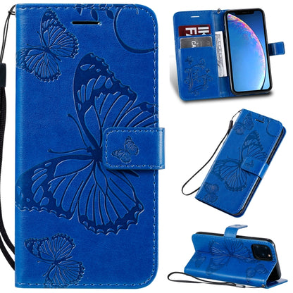 For iPhone 11 Pro Pressed Printing Butterfly Pattern Horizontal Flip PU Leather Case with Holder & Card Slots & Wallet & Lanyard (Blue) - iPhone 11 Pro Cases by buy2fix | Online Shopping UK | buy2fix