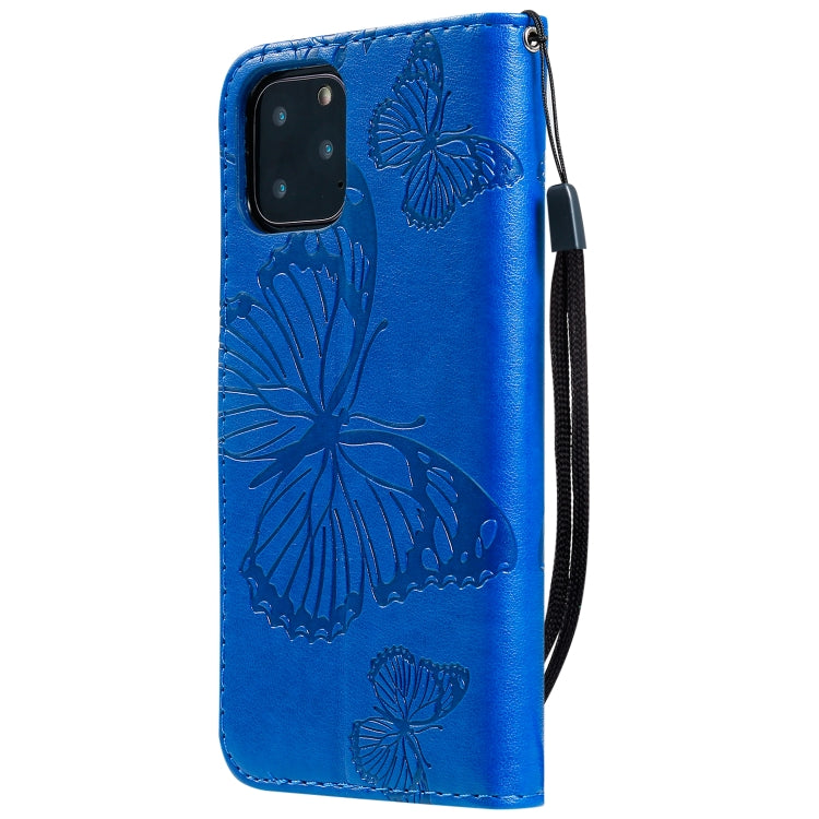 For iPhone 11 Pro Pressed Printing Butterfly Pattern Horizontal Flip PU Leather Case with Holder & Card Slots & Wallet & Lanyard (Blue) - iPhone 11 Pro Cases by buy2fix | Online Shopping UK | buy2fix