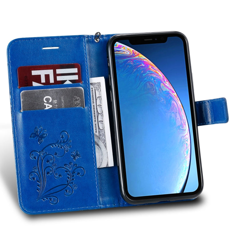 For iPhone 11 Pro Pressed Printing Butterfly Pattern Horizontal Flip PU Leather Case with Holder & Card Slots & Wallet & Lanyard (Blue) - iPhone 11 Pro Cases by buy2fix | Online Shopping UK | buy2fix