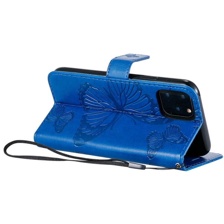 For iPhone 11 Pro Pressed Printing Butterfly Pattern Horizontal Flip PU Leather Case with Holder & Card Slots & Wallet & Lanyard (Blue) - iPhone 11 Pro Cases by buy2fix | Online Shopping UK | buy2fix