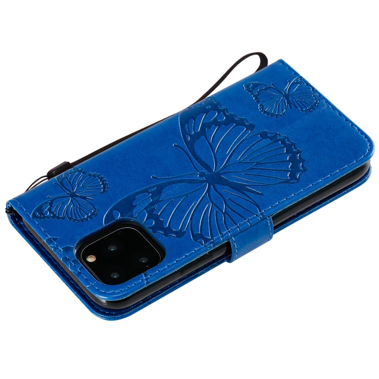 For iPhone 11 Pro Pressed Printing Butterfly Pattern Horizontal Flip PU Leather Case with Holder & Card Slots & Wallet & Lanyard (Blue) - iPhone 11 Pro Cases by buy2fix | Online Shopping UK | buy2fix