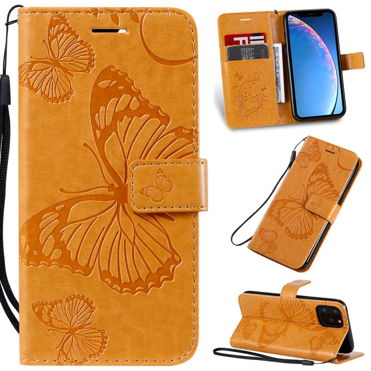 For iPhone 11 Pro Pressed Printing Butterfly Pattern Horizontal Flip PU Leather Case with Holder & Card Slots & Wallet & Lanyard (Yellow) - iPhone 11 Pro Cases by buy2fix | Online Shopping UK | buy2fix