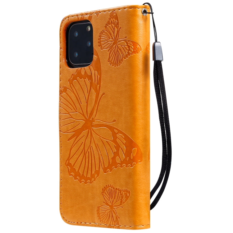For iPhone 11 Pro Pressed Printing Butterfly Pattern Horizontal Flip PU Leather Case with Holder & Card Slots & Wallet & Lanyard (Yellow) - iPhone 11 Pro Cases by buy2fix | Online Shopping UK | buy2fix