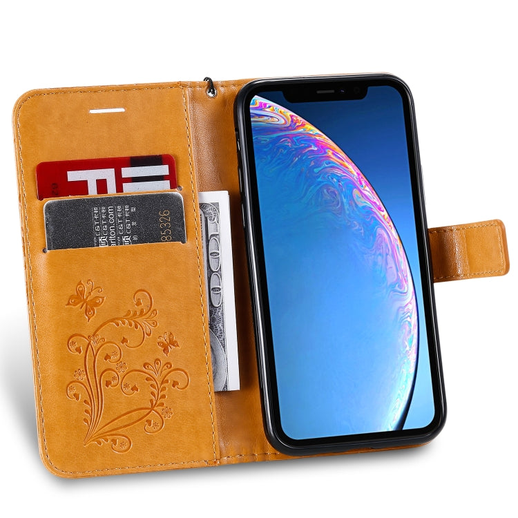 For iPhone 11 Pro Pressed Printing Butterfly Pattern Horizontal Flip PU Leather Case with Holder & Card Slots & Wallet & Lanyard (Yellow) - iPhone 11 Pro Cases by buy2fix | Online Shopping UK | buy2fix