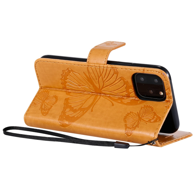 For iPhone 11 Pro Pressed Printing Butterfly Pattern Horizontal Flip PU Leather Case with Holder & Card Slots & Wallet & Lanyard (Yellow) - iPhone 11 Pro Cases by buy2fix | Online Shopping UK | buy2fix