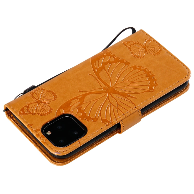 For iPhone 11 Pro Pressed Printing Butterfly Pattern Horizontal Flip PU Leather Case with Holder & Card Slots & Wallet & Lanyard (Yellow) - iPhone 11 Pro Cases by buy2fix | Online Shopping UK | buy2fix