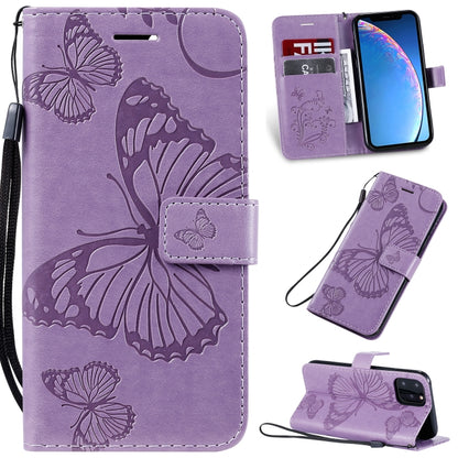 For iPhone 11 Pro Pressed Printing Butterfly Pattern Horizontal Flip PU Leather Case with Holder & Card Slots & Wallet & Lanyard (Purple) - iPhone 11 Pro Cases by buy2fix | Online Shopping UK | buy2fix