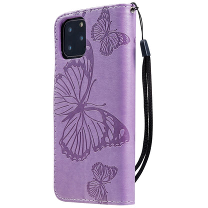 For iPhone 11 Pro Pressed Printing Butterfly Pattern Horizontal Flip PU Leather Case with Holder & Card Slots & Wallet & Lanyard (Purple) - iPhone 11 Pro Cases by buy2fix | Online Shopping UK | buy2fix