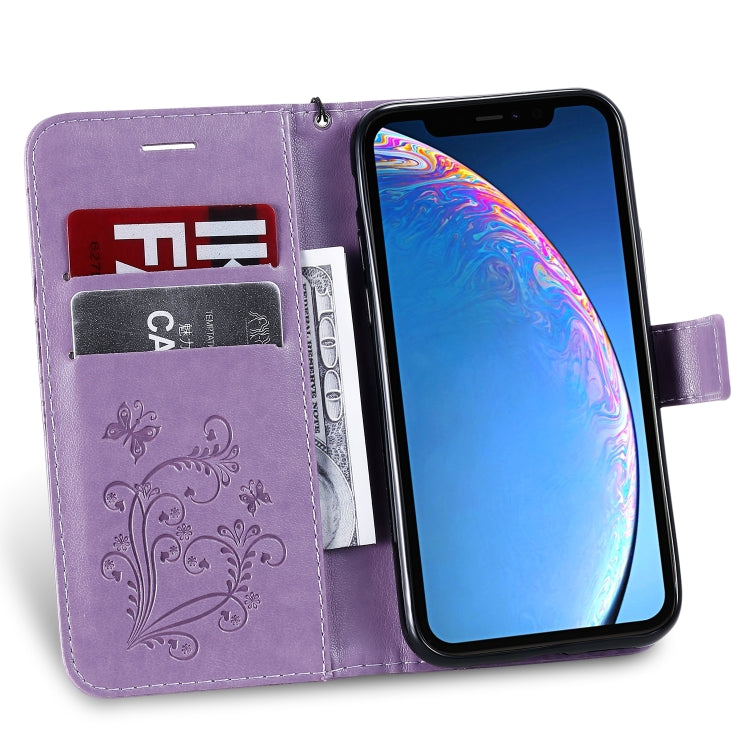 For iPhone 11 Pro Pressed Printing Butterfly Pattern Horizontal Flip PU Leather Case with Holder & Card Slots & Wallet & Lanyard (Purple) - iPhone 11 Pro Cases by buy2fix | Online Shopping UK | buy2fix