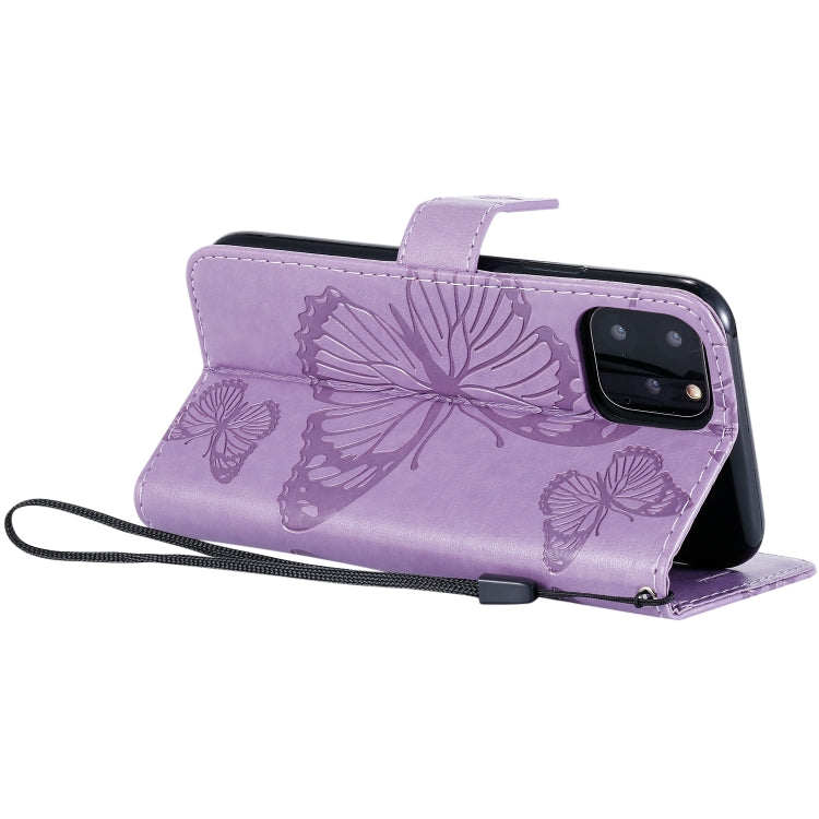 For iPhone 11 Pro Pressed Printing Butterfly Pattern Horizontal Flip PU Leather Case with Holder & Card Slots & Wallet & Lanyard (Purple) - iPhone 11 Pro Cases by buy2fix | Online Shopping UK | buy2fix