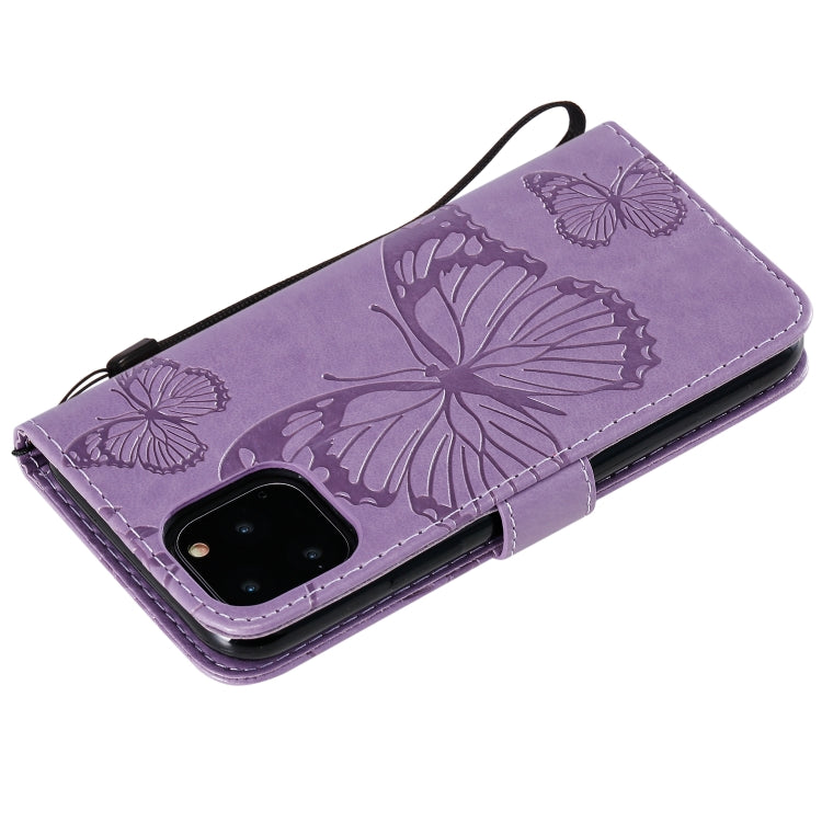 For iPhone 11 Pro Pressed Printing Butterfly Pattern Horizontal Flip PU Leather Case with Holder & Card Slots & Wallet & Lanyard (Purple) - iPhone 11 Pro Cases by buy2fix | Online Shopping UK | buy2fix