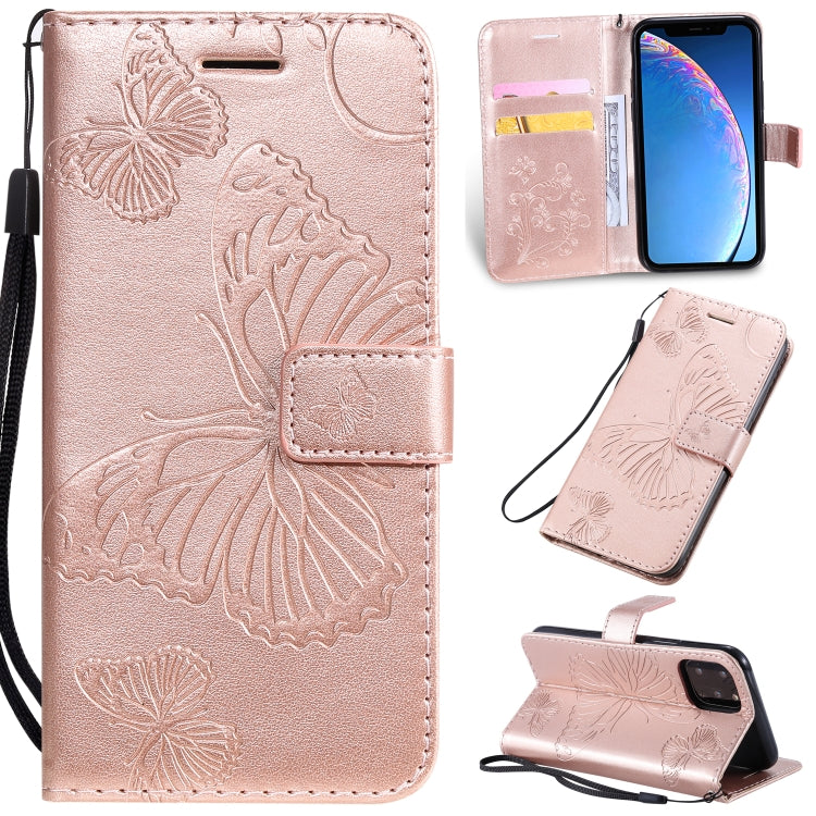 For iPhone 11 Pro Pressed Printing Butterfly Pattern Horizontal Flip PU Leather Case with Holder & Card Slots & Wallet & Lanyard (Rose Gold) - iPhone 11 Pro Cases by buy2fix | Online Shopping UK | buy2fix