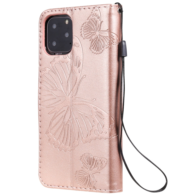 For iPhone 11 Pro Pressed Printing Butterfly Pattern Horizontal Flip PU Leather Case with Holder & Card Slots & Wallet & Lanyard (Rose Gold) - iPhone 11 Pro Cases by buy2fix | Online Shopping UK | buy2fix