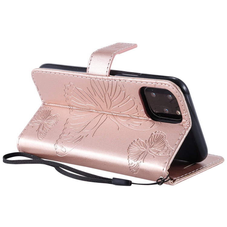 For iPhone 11 Pro Pressed Printing Butterfly Pattern Horizontal Flip PU Leather Case with Holder & Card Slots & Wallet & Lanyard (Rose Gold) - iPhone 11 Pro Cases by buy2fix | Online Shopping UK | buy2fix