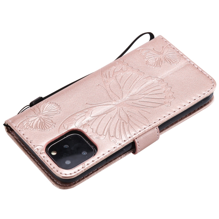 For iPhone 11 Pro Pressed Printing Butterfly Pattern Horizontal Flip PU Leather Case with Holder & Card Slots & Wallet & Lanyard (Rose Gold) - iPhone 11 Pro Cases by buy2fix | Online Shopping UK | buy2fix