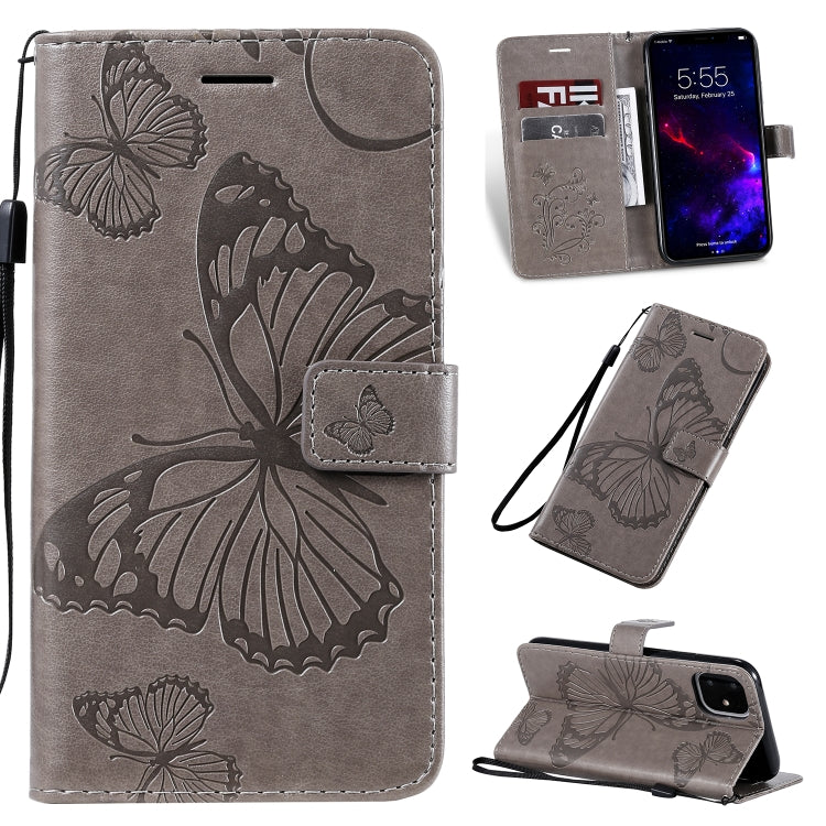 For iPhone 11 Pressed Printing Butterfly Pattern Horizontal Flip PU Leather Case with Holder & Card Slots & Wallet & Lanyard (Grey) - iPhone 11 Cases by buy2fix | Online Shopping UK | buy2fix