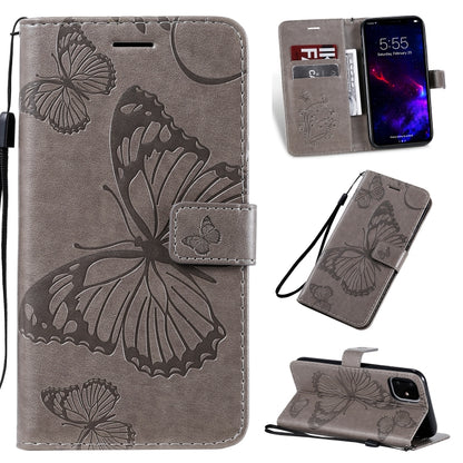For iPhone 11 Pressed Printing Butterfly Pattern Horizontal Flip PU Leather Case with Holder & Card Slots & Wallet & Lanyard (Grey) - iPhone 11 Cases by buy2fix | Online Shopping UK | buy2fix