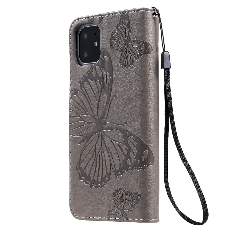 For iPhone 11 Pressed Printing Butterfly Pattern Horizontal Flip PU Leather Case with Holder & Card Slots & Wallet & Lanyard (Grey) - iPhone 11 Cases by buy2fix | Online Shopping UK | buy2fix