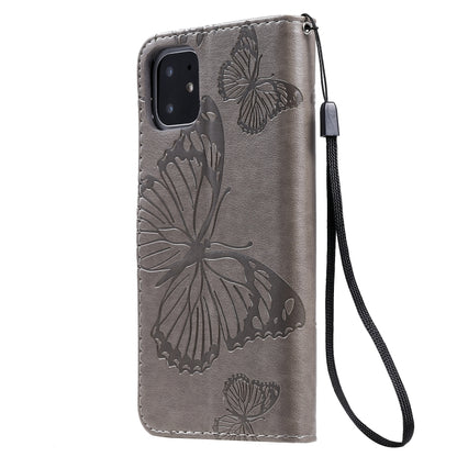 For iPhone 11 Pressed Printing Butterfly Pattern Horizontal Flip PU Leather Case with Holder & Card Slots & Wallet & Lanyard (Grey) - iPhone 11 Cases by buy2fix | Online Shopping UK | buy2fix