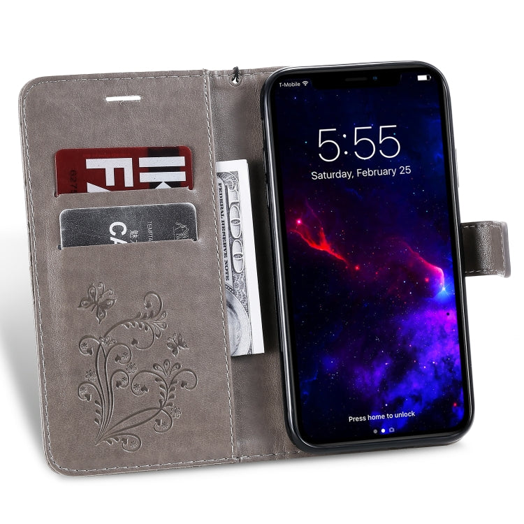 For iPhone 11 Pressed Printing Butterfly Pattern Horizontal Flip PU Leather Case with Holder & Card Slots & Wallet & Lanyard (Grey) - iPhone 11 Cases by buy2fix | Online Shopping UK | buy2fix
