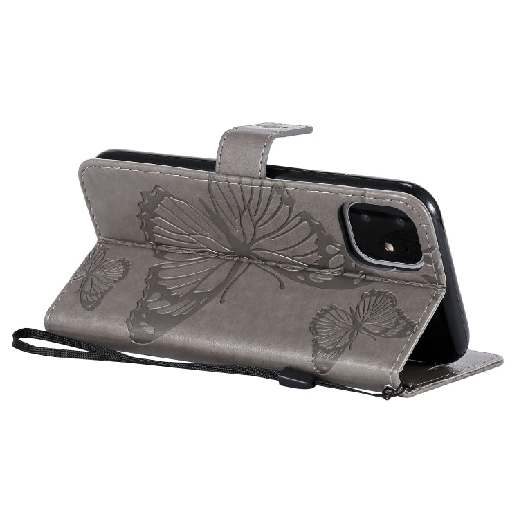 For iPhone 11 Pressed Printing Butterfly Pattern Horizontal Flip PU Leather Case with Holder & Card Slots & Wallet & Lanyard (Grey) - iPhone 11 Cases by buy2fix | Online Shopping UK | buy2fix