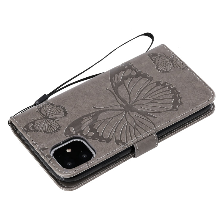 For iPhone 11 Pressed Printing Butterfly Pattern Horizontal Flip PU Leather Case with Holder & Card Slots & Wallet & Lanyard (Grey) - iPhone 11 Cases by buy2fix | Online Shopping UK | buy2fix