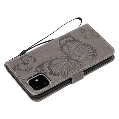 For iPhone 11 Pressed Printing Butterfly Pattern Horizontal Flip PU Leather Case with Holder & Card Slots & Wallet & Lanyard (Grey) - iPhone 11 Cases by buy2fix | Online Shopping UK | buy2fix