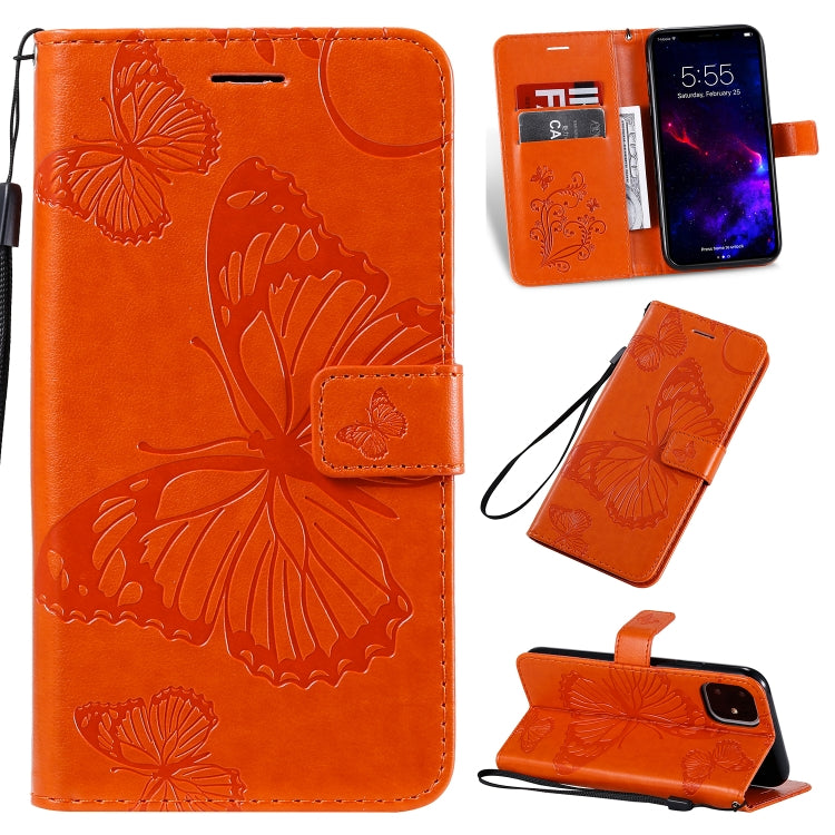 For iPhone 11 Pressed Printing Butterfly Pattern Horizontal Flip PU Leather Case with Holder & Card Slots & Wallet & Lanyard (Orange) - iPhone 11 Cases by buy2fix | Online Shopping UK | buy2fix