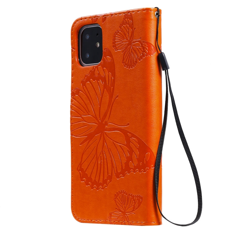 For iPhone 11 Pressed Printing Butterfly Pattern Horizontal Flip PU Leather Case with Holder & Card Slots & Wallet & Lanyard (Orange) - iPhone 11 Cases by buy2fix | Online Shopping UK | buy2fix