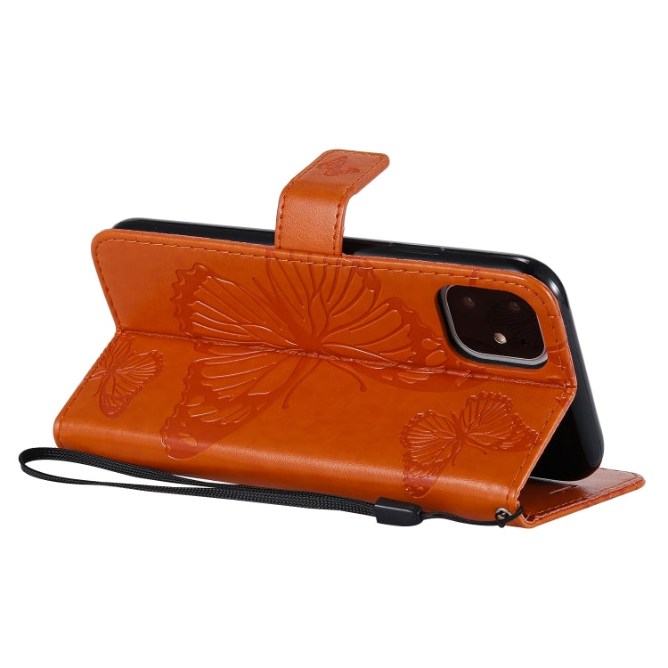 For iPhone 11 Pressed Printing Butterfly Pattern Horizontal Flip PU Leather Case with Holder & Card Slots & Wallet & Lanyard (Orange) - iPhone 11 Cases by buy2fix | Online Shopping UK | buy2fix