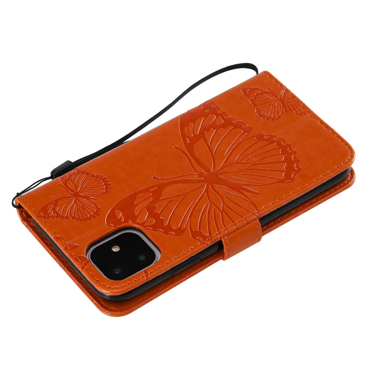 For iPhone 11 Pressed Printing Butterfly Pattern Horizontal Flip PU Leather Case with Holder & Card Slots & Wallet & Lanyard (Orange) - iPhone 11 Cases by buy2fix | Online Shopping UK | buy2fix