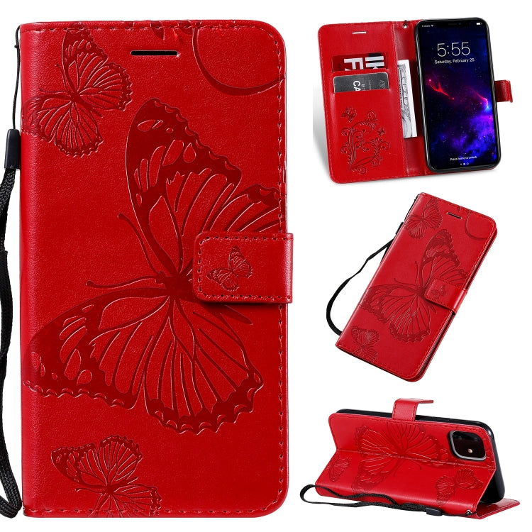 For iPhone 11 Pressed Printing Butterfly Pattern Horizontal Flip PU Leather Case with Holder & Card Slots & Wallet & Lanyard (Red) - iPhone 11 Cases by buy2fix | Online Shopping UK | buy2fix