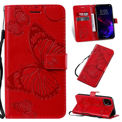 For iPhone 11 Pressed Printing Butterfly Pattern Horizontal Flip PU Leather Case with Holder & Card Slots & Wallet & Lanyard (Red) - iPhone 11 Cases by buy2fix | Online Shopping UK | buy2fix