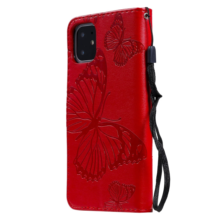 For iPhone 11 Pressed Printing Butterfly Pattern Horizontal Flip PU Leather Case with Holder & Card Slots & Wallet & Lanyard (Red) - iPhone 11 Cases by buy2fix | Online Shopping UK | buy2fix