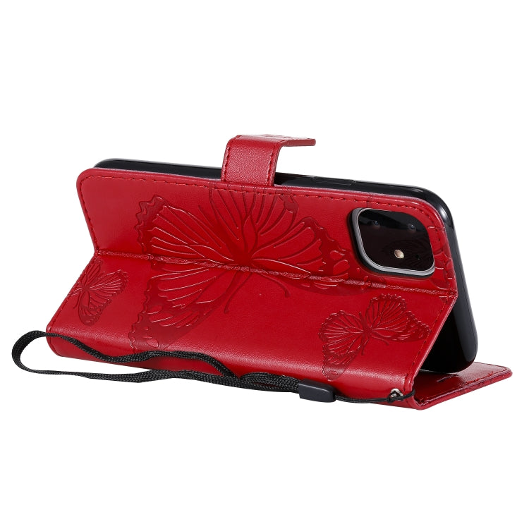 For iPhone 11 Pressed Printing Butterfly Pattern Horizontal Flip PU Leather Case with Holder & Card Slots & Wallet & Lanyard (Red) - iPhone 11 Cases by buy2fix | Online Shopping UK | buy2fix