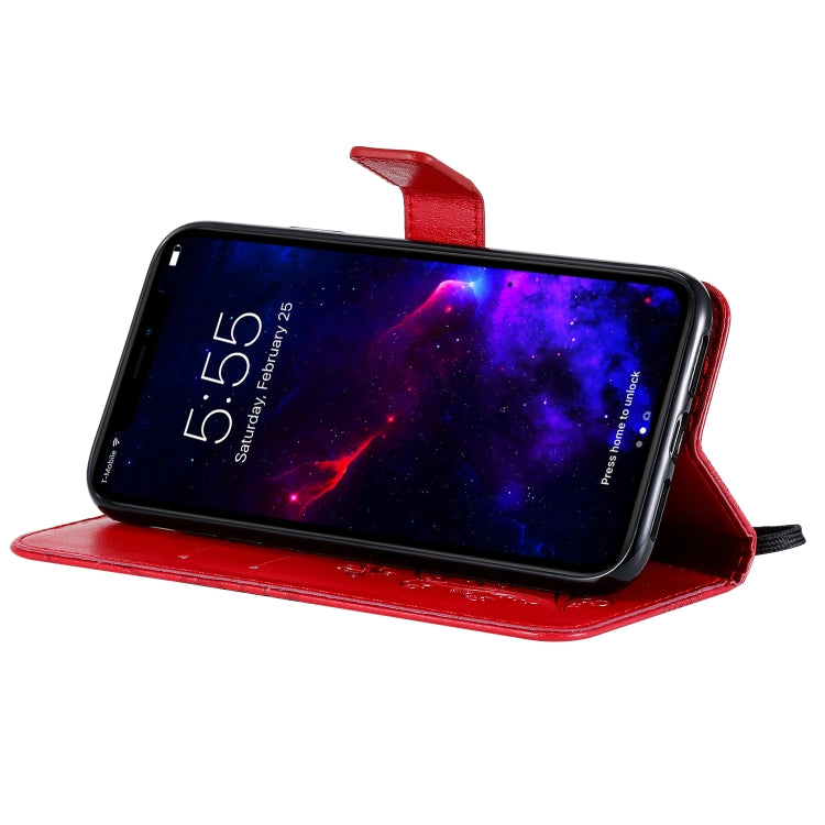 For iPhone 11 Pressed Printing Butterfly Pattern Horizontal Flip PU Leather Case with Holder & Card Slots & Wallet & Lanyard (Red) - iPhone 11 Cases by buy2fix | Online Shopping UK | buy2fix