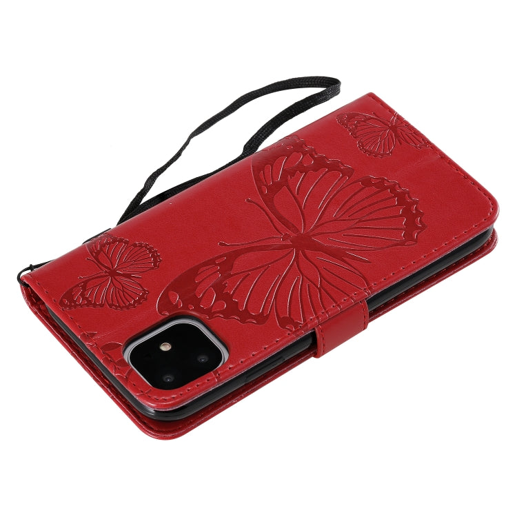For iPhone 11 Pressed Printing Butterfly Pattern Horizontal Flip PU Leather Case with Holder & Card Slots & Wallet & Lanyard (Red) - iPhone 11 Cases by buy2fix | Online Shopping UK | buy2fix