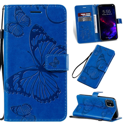 For iPhone 11 Pressed Printing Butterfly Pattern Horizontal Flip PU Leather Case with Holder & Card Slots & Wallet & Lanyard (Blue) - iPhone 11 Cases by buy2fix | Online Shopping UK | buy2fix