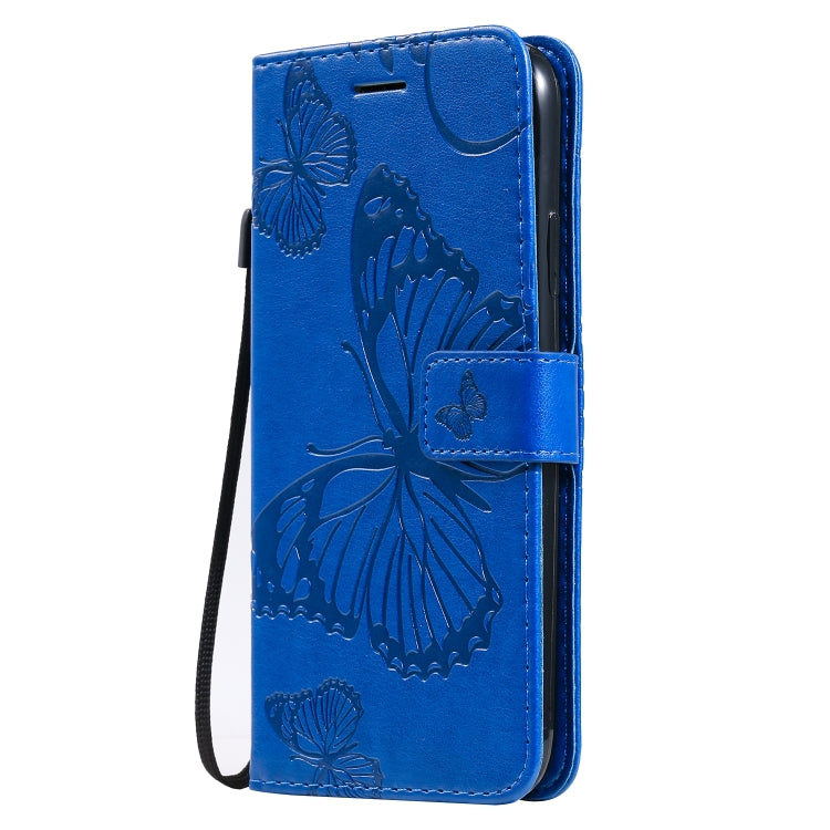 For iPhone 11 Pressed Printing Butterfly Pattern Horizontal Flip PU Leather Case with Holder & Card Slots & Wallet & Lanyard (Blue) - iPhone 11 Cases by buy2fix | Online Shopping UK | buy2fix