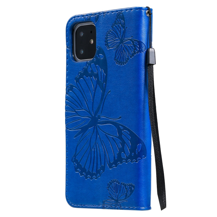 For iPhone 11 Pressed Printing Butterfly Pattern Horizontal Flip PU Leather Case with Holder & Card Slots & Wallet & Lanyard (Blue) - iPhone 11 Cases by buy2fix | Online Shopping UK | buy2fix