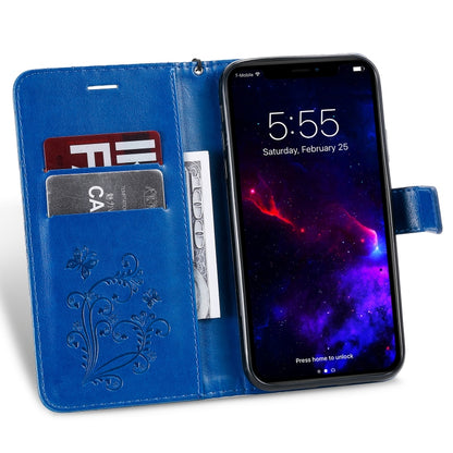 For iPhone 11 Pressed Printing Butterfly Pattern Horizontal Flip PU Leather Case with Holder & Card Slots & Wallet & Lanyard (Blue) - iPhone 11 Cases by buy2fix | Online Shopping UK | buy2fix